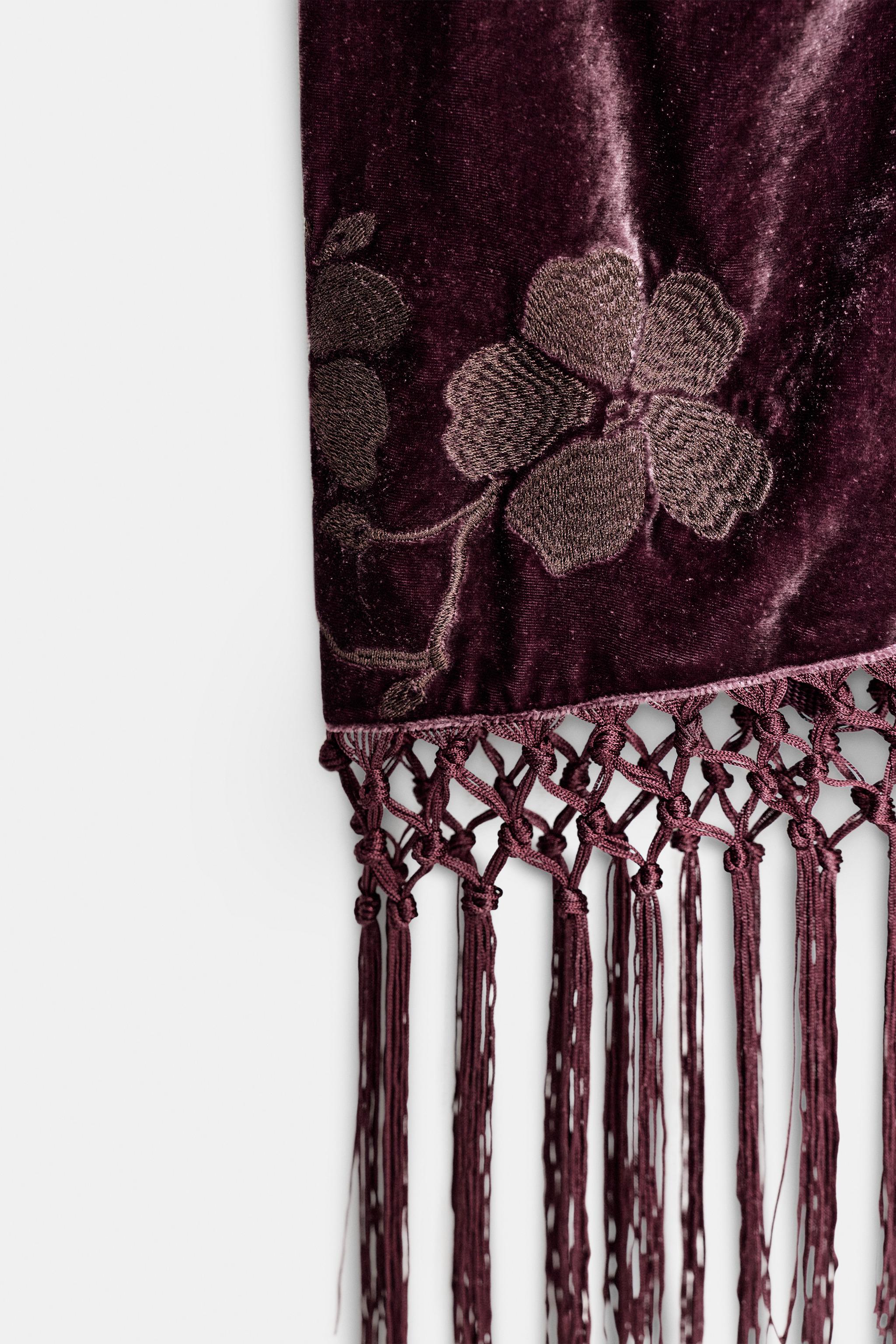 JUPE PARÉO EN VELOURS BRODERIES FLEURS